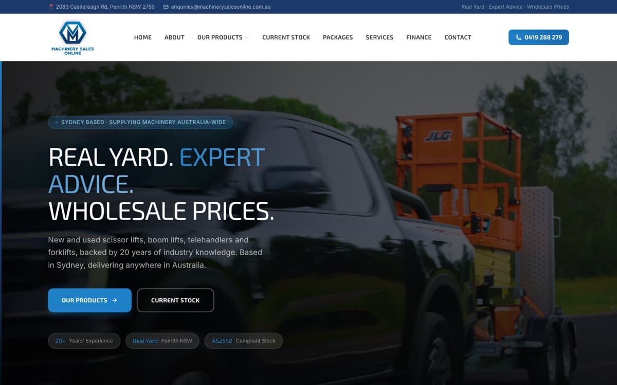 Machinery Sales Online website, designed and built by ITEC HELP